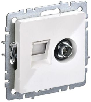Изображение Розетка компьютерная + телевизионная 2-м Brite РТВ/РК12-БрБ RJ45 кат.5E + TV бел. IEK BR-AK20-1-K01
