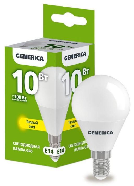 Изображение Лампа светодиодная G45 10Вт шар 3000К E14 230В GENERICA LL-G45-10-230-30-E14-G