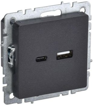 Изображение Розетка BRITE USB A+C 18Вт РЮ11-1-БрЧ черн. IEK BR-U22-018-K02