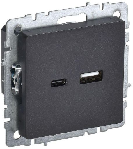 Изображение Розетка BRITE USB A+C 18Вт РЮ11-1-БрЧ черн. IEK BR-U22-018-K02