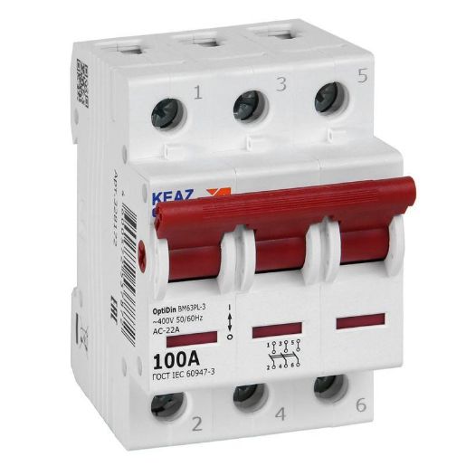 Изображение Выключатель нагрузки модульный OptiDin BM63PL-3100-УХЛ3 (ВМ63PL) КЭАЗ 328172