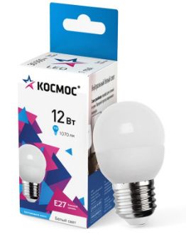 Изображение Лампа светодиодная 12Вт шар 4500К бел. E27 1070лм 174-265В КОСМОС LkeLED12wGL45E2745