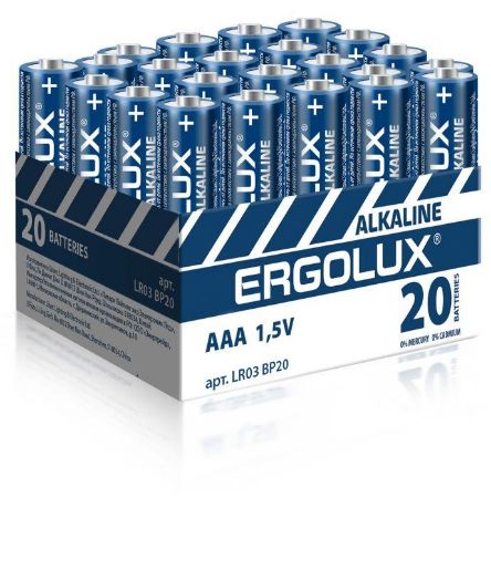 Изображение Элемент питания алкалиновый AAA/LR03 1.5В Alkaline BP-20 ПРОМО (уп.20шт) Ergolux 14674