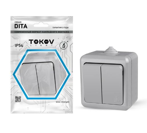 Изображение Выключатель 2-кл. ОП Dita IP54 10А 250В сер. TOKOV ELECTRIC TKL-DT-V2-C06-IP54