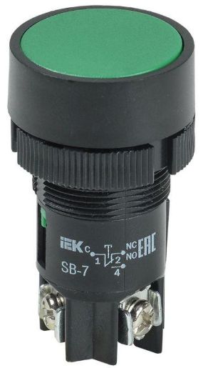 Изображение Кнопка SB-7 "Пуск" d22мм 1з+1р 240В зел. IEK BBT40-SB7-K06