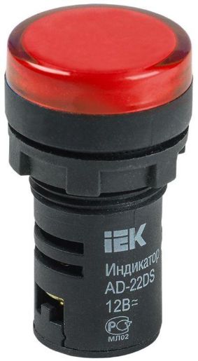 Изображение Лампа светосигнальная AD22DS d22мм 12В AC/DC красн. IEK BLS10-ADDS-012-K04