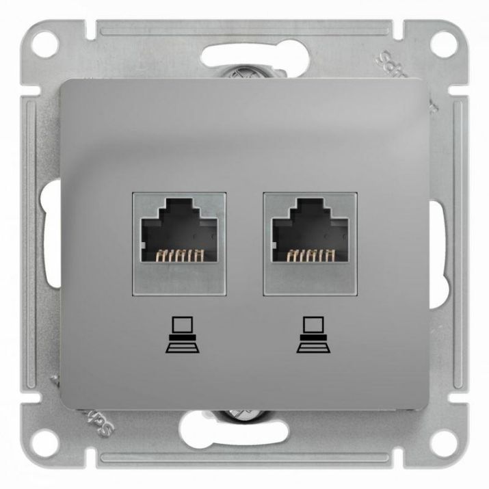 Изображение Розетка компьютерная 2-м Glossa RJ45 кат.5E механизм алюм. SE GSL000385KK