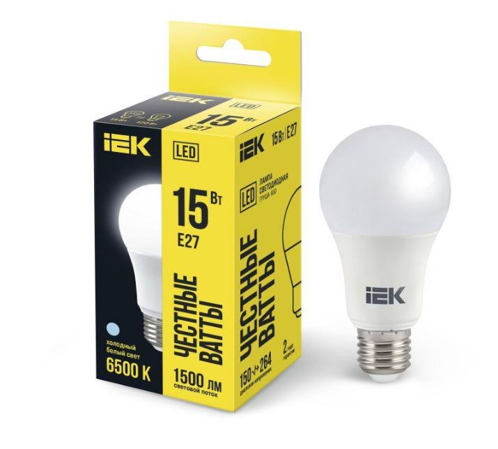 Изображение Лампа светодиодная ECO A60 15Вт грушевидная 230В 6500К E27 IEK LLE-A60-15-230-65-E27
