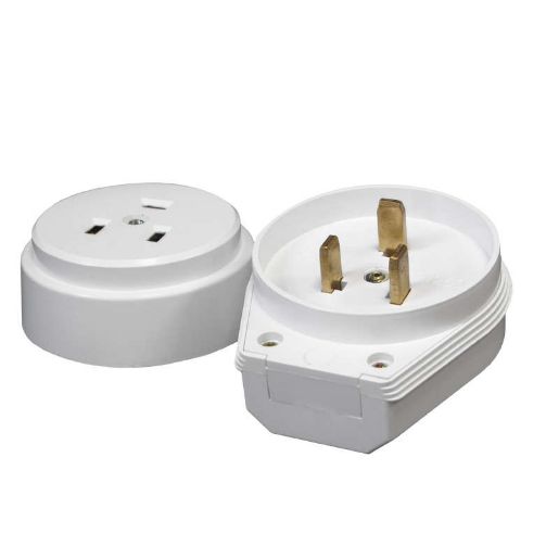 Изображение Разъем РШ-ВШ 32А 250В 2P+PE откр. уст. бел. UNIVersal 1235
