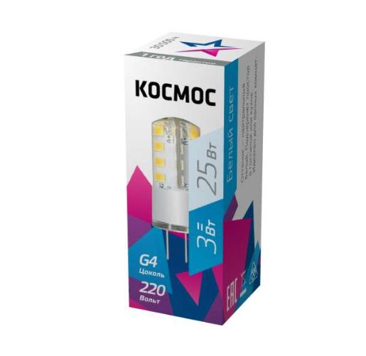 Изображение Лампа светодиодная 3Вт 220В G4 4500К КОСМОС LksmLED3wJCG4220v45