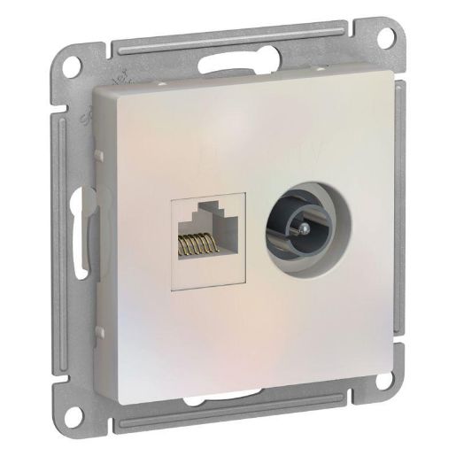 Изображение Розетка компьютерная + телевизионная 2-м AtlasDesign RJ45 кат.5E + TV механизм жемчуж. SE ATN000489