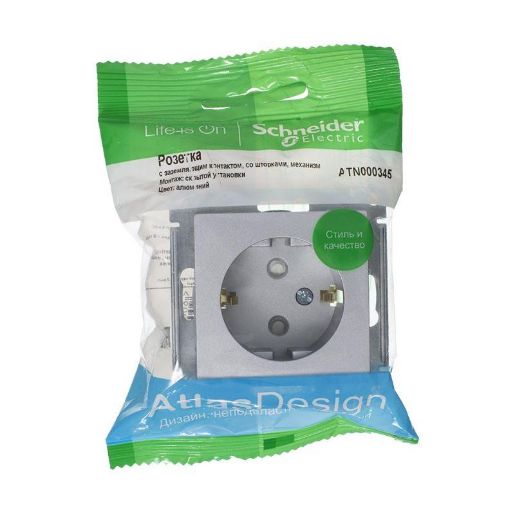 Изображение Розетка 1-м СП AtlasDesign 16А IP20 с заземл. защ. шторки механизм алюм. SE ATN000345