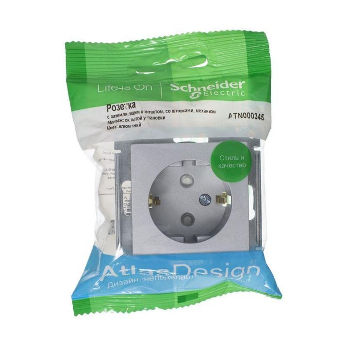 Изображение Розетка 1-м СП AtlasDesign 16А IP20 с заземл. защ. шторки механизм алюм. SE ATN000345
