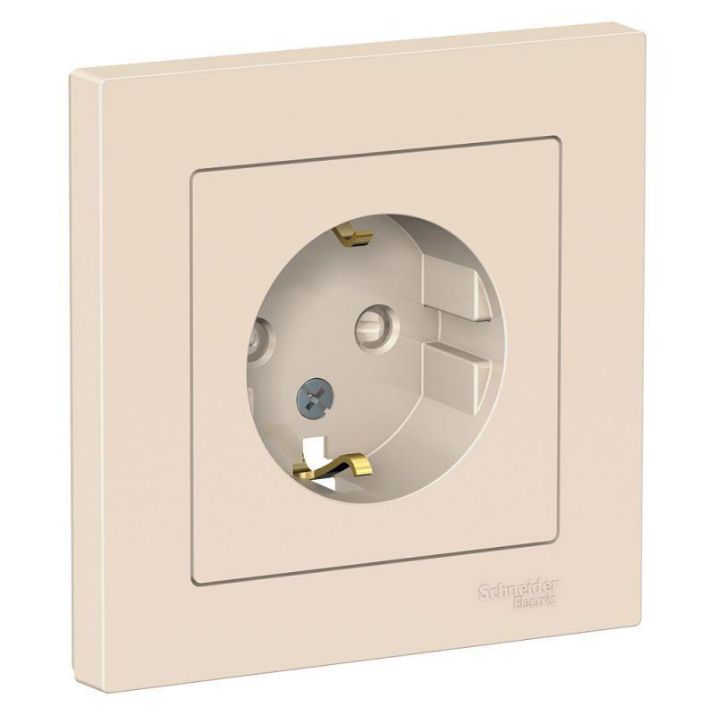 Изображение Розетка 1-м СП AtlasDesign 16А IP20 с заземл. защ. шторки в сборе беж. SE ATN000244