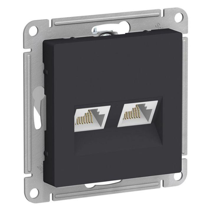 Изображение Розетка компьютерная 2-м AtlasDesign RJ45 кат.5E механизм карбон SE ATN001085
