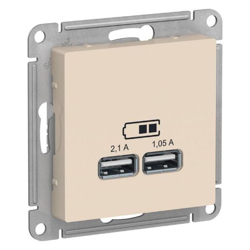 Изображение Розетка USB AtlasDesign тип A+A 5В 1х2.1А 2х1.05А механизм беж. SE ATN000233