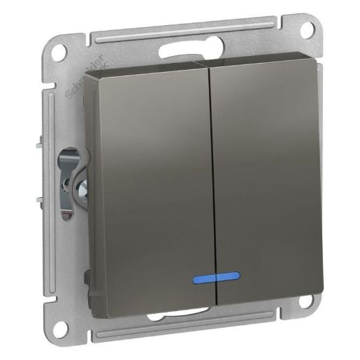 Изображение Выключатель 2-кл. СП AtlasDesign 10А IP20 (сх. 5а) 10AX с подсветкой механизм сталь SE ATN000953