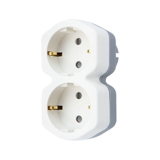 Изображение Разветвитель 2-м с заземл. 16А IP20 защ. шторки бел. Rexant 11-1087