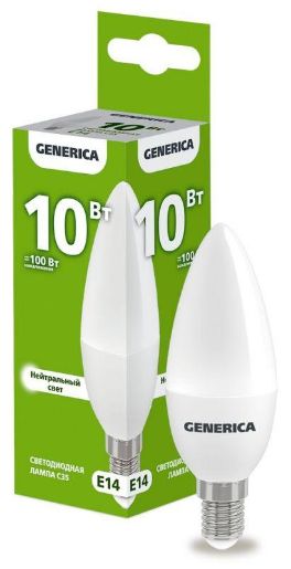 Изображение Лампа светодиодная C35 10Вт свеча 4000К E14 230В GENERICA LL-C35-10-230-40-E14-G