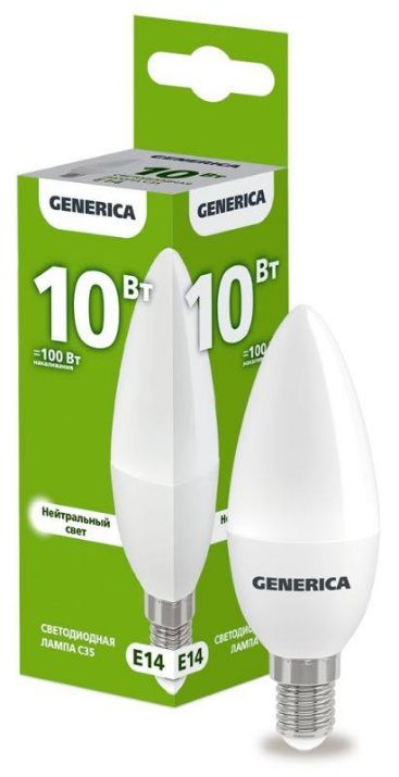 Изображение Лампа светодиодная C35 10Вт свеча 4000К E14 230В GENERICA LL-C35-10-230-40-E14-G
