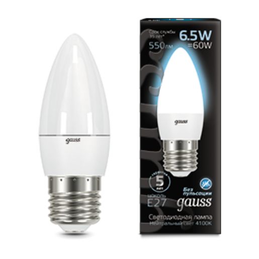Изображение Лампа светодиодная Black 6.5Вт свеча 4100К нейтр. бел. E27 550лм GAUSS 103102207