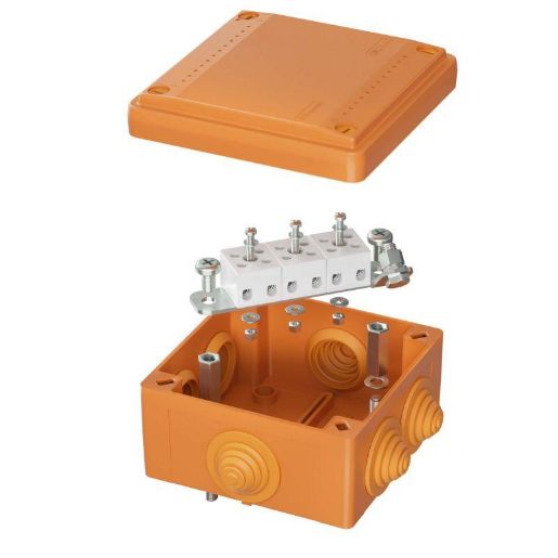 Изображение Коробка ответвительная FS 100х100х50мм 5р 450В 10А 6кв.мм с каб. вводами и клеммн. IP55 пластик. DKC FSB11506