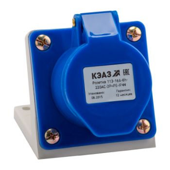 Изображение Розетка 123 32А 220В AC 2P+PE 6ч для монтажа на поверхность IP44 КЭАЗ 222747