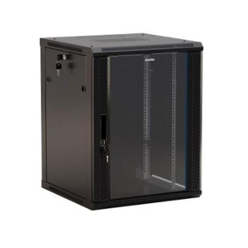 Изображение Шкаф настенный TWB-0945-GP-RAL9004 19дюйм 9U 500х600х450мм стеклян. дверь с перфорацией по бокам ручка с замком черн. (RAL 9004) (разобранный) Hyperline 392629