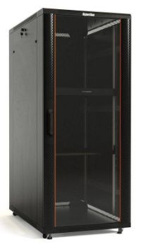Изображение Шкаф напольный TTB-4268-AS 19дюйм 42U 2055х600х800мм перед. стекл. дверь со стальн. перф. боковинами задн. дверь сплошная ручка с замком крыша нового типа черн. (RAL 9004) Hyperline 392682