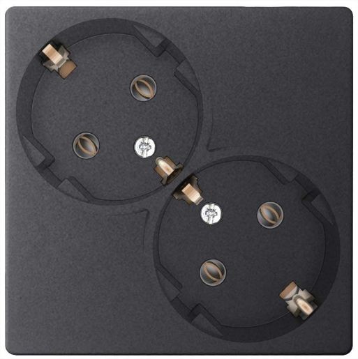 Изображение Розетка 2-м СП Simon24 16А IP20 2х2P+E Schuko без защ. шторок механизм графит Simon 2450459-038