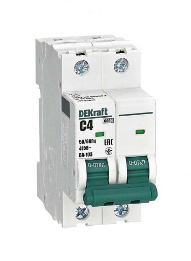 Изображение Выключатель автоматический модульный 2п C 4А 6кА ВА-103 DEKraft 12283DEK