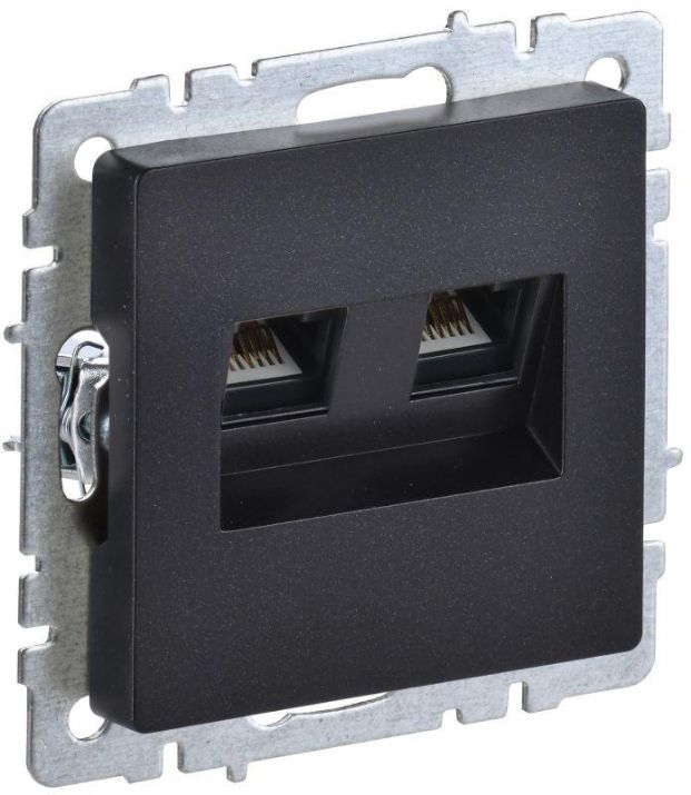 Изображение Розетка компьютерная двойная СП RJ45 кат.5E BRITE РК10-2-БрЧ черн. IEK BR-K20-1-K02
