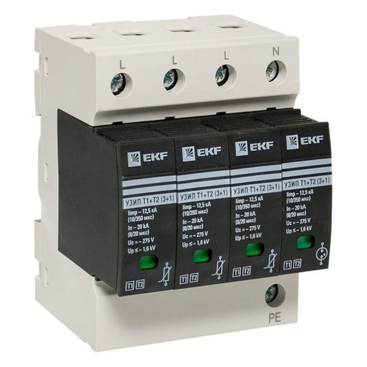 Изображение Устройство защиты от импульсных перенапряжений Т1+Т2; Iimp-12.5kA; In-20kA; Uc-275В; 3+1 PROxima EKF OV12-31-506