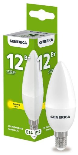 Изображение Лампа светодиодная C35 12Вт свеча 3000К E14 230В GENERICA LL-C35-12-230-30-E14-G