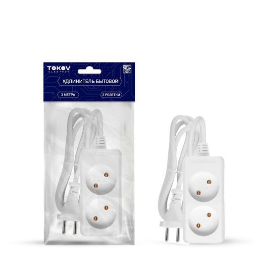 Изображение Удлинитель 2х3м без заземл. 10А 2х0.75 TOKOV ELECTRIC TKE-C01-BU2-3-075