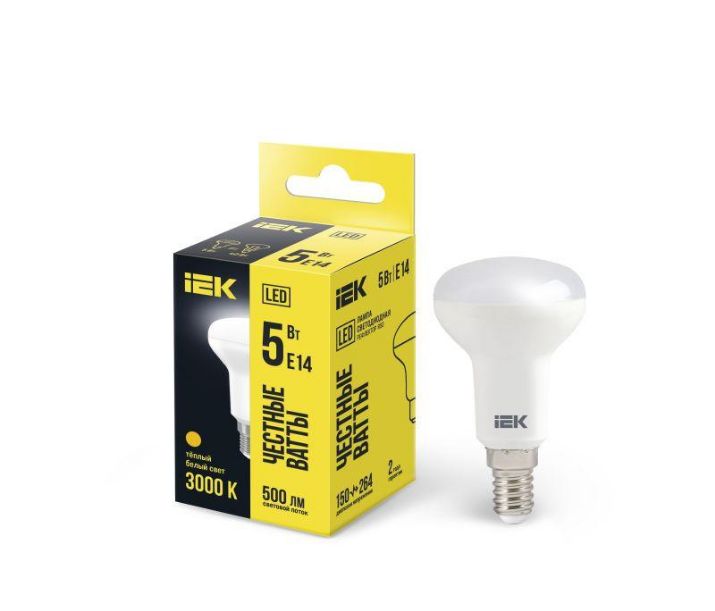 Изображение Лампа светодиодная ECO R50 5Вт 3000К тепл. бел. E14 450лм 230-240В IEK LLE-R50-5-230-30-E14