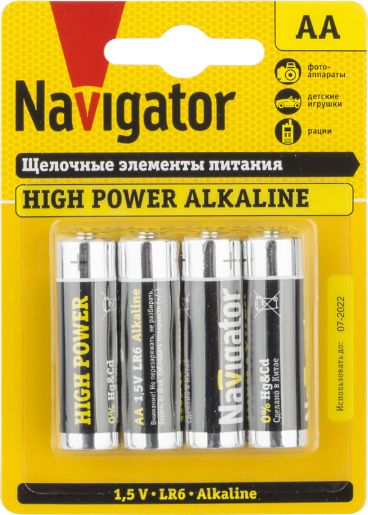 Изображение Элемент питания алкалиновый AA/LR6 94 753 NBT-NE-LR6-BP4 (блист.4шт) NAVIGATOR 94753