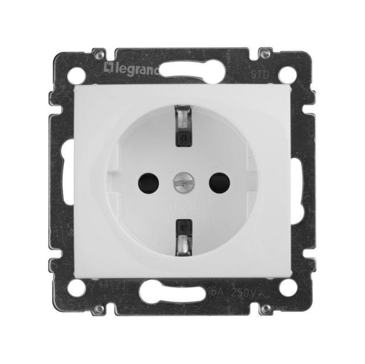 Изображение Розетка 1-м СП Valena 16А IP21 230/250В 2P+E с заземл. защ. шторки на винтах механизм бел. Leg 774421