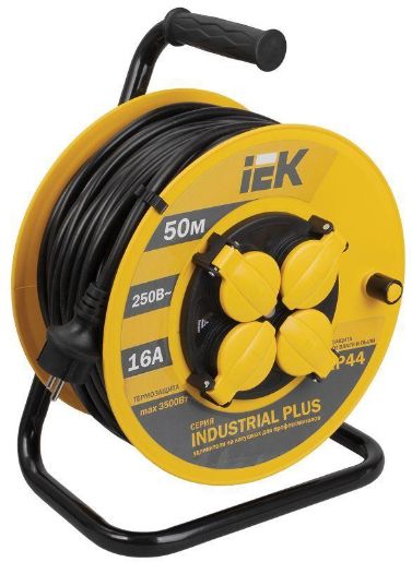 Изображение Удлинитель на катушке 4х50м с заземл. 16А IP44 Industrial plus УК50 3х1.5 термозащита IEK WKP15-16-04-50-44