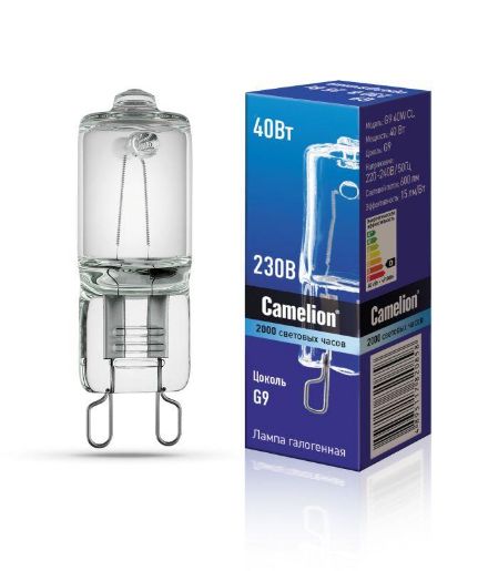 Изображение Лампа галогенная 40Вт капсула G9 3000К 240В прозр. Camelion 5553
