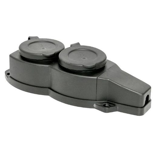 Изображение Розетка 2-м 16А IP44 2P+PE 230В с защ. крышками каучук Basic EKF RPS-018-16-230-44