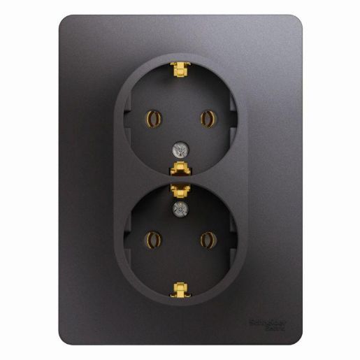Изображение Розетка 2-м СП Glossa 16А IP20 250В с заземл. в сборе графит SE GSL001324