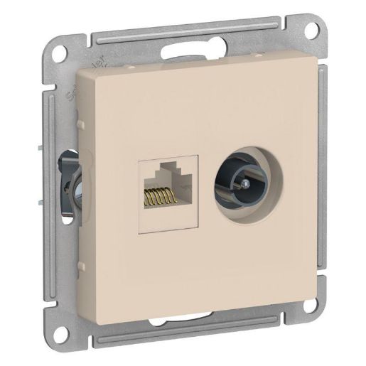 Изображение Розетка компьютерная + телевизионная 2-м AtlasDesign RJ45 кат.5E + TV механизм беж. SE ATN000289