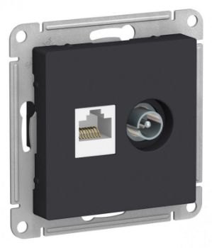 Изображение Розетка компьютерная + телевизионная 2-м AtlasDesign RJ45 кат.5E + TV механизм карбон SE ATN001089
