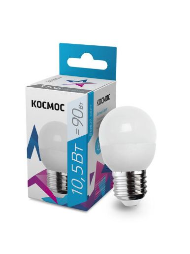 Изображение Лампа светодиодная 10.5Вт шар 4500К бел. E27 220В КОСМОС LkeLED10.5wGL45E2745