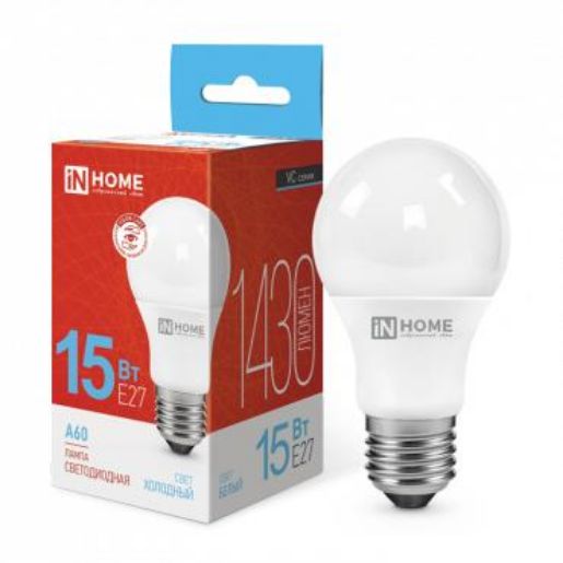 Изображение Лампа светодиодная LED-A60-VC 15Вт грушевидная 6500К холод. бел. E27 1430лм 230В IN HOME 4690612020280