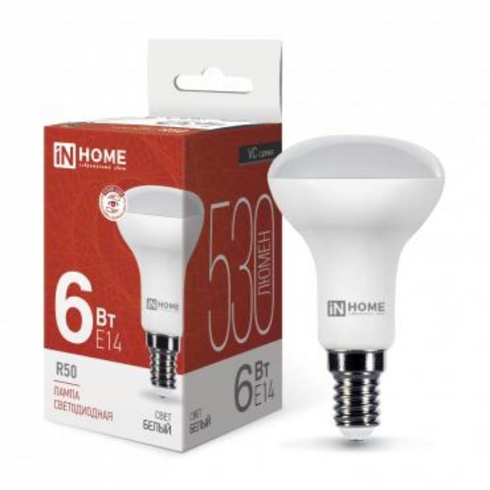 Изображение Лампа светодиодная LED-R50-VC 6Вт рефлектор 4000К нейтр. бел. E14 530лм 170-265В IN HOME 4690612024264