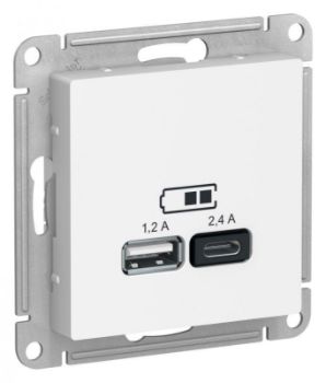 Изображение Розетка USB AtlasDesign тип A+C 5В/2.4А 2х5В/1.2А механизм бел. SE ATN000139