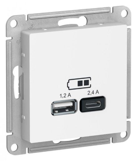 Изображение Розетка USB AtlasDesign тип A+C 5В/2.4А 2х5В/1.2А механизм бел. SE ATN000139