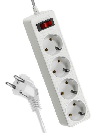 Изображение Удлинитель с сетевым фильтром 4х1.5м с заземл. 10А IP20 2.2кВт 3х0.75 с предохранителем с выкл. с индикатором сети КОСМОС FKsm1.5m-4g(W)